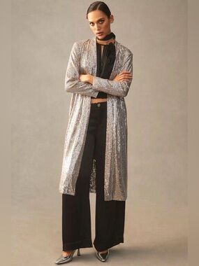 Anthropologie x Mare Mare 
Silver Sequin Duster Jacket Small NEW